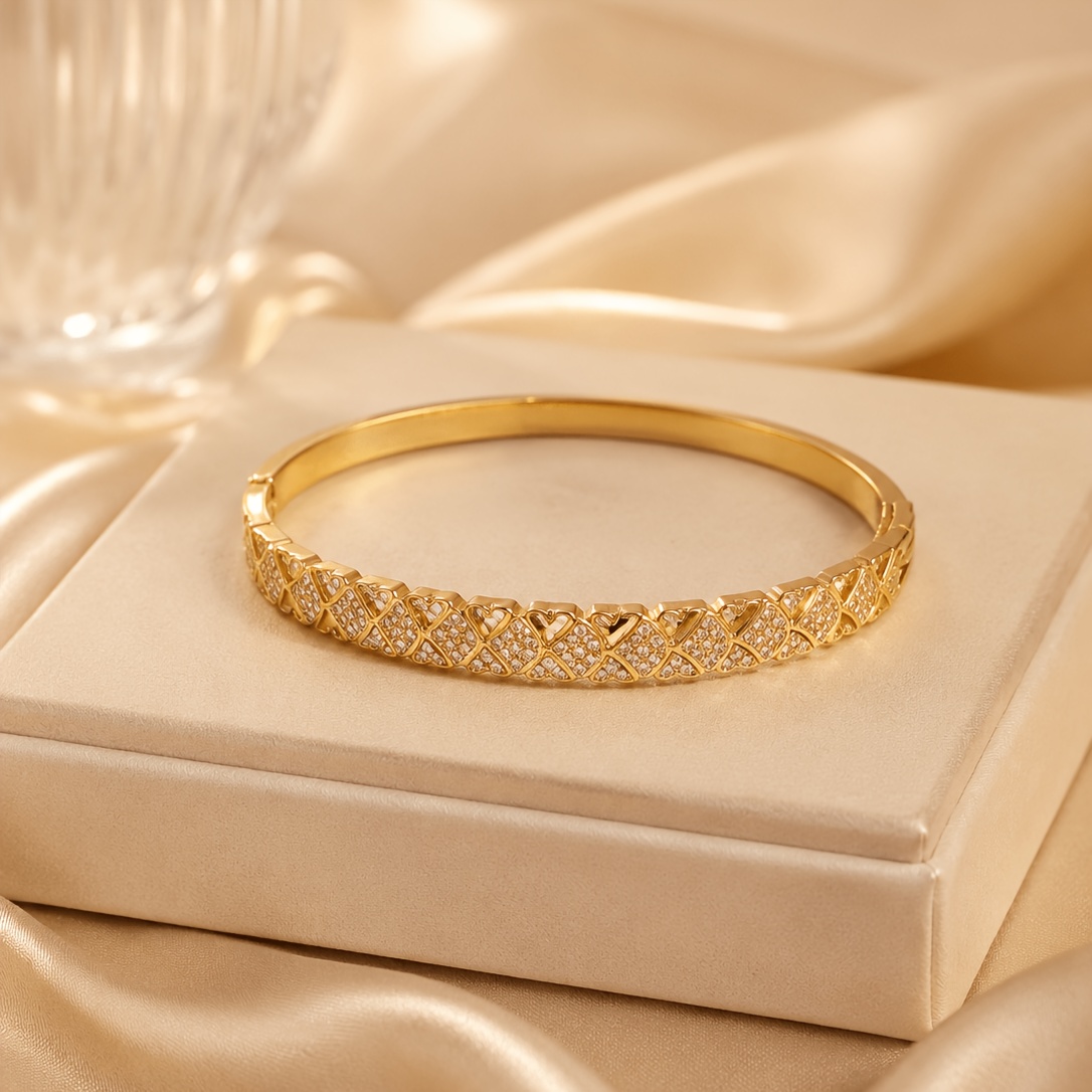 Women's Vintage-Style Rhombus Patchwork Clasp Bracelet, Glossy Finish